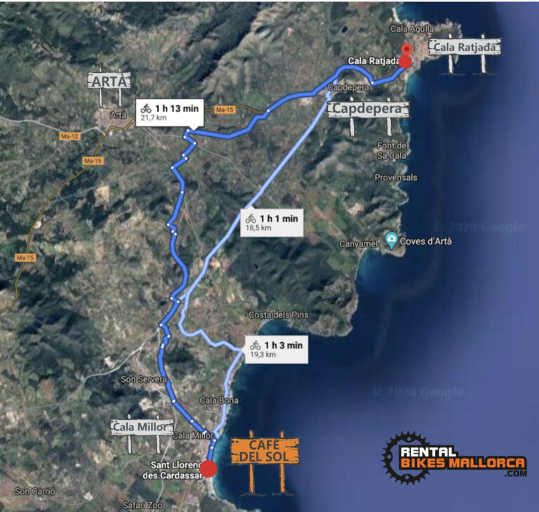 Alquiler de bicicletas Mallorca. Mapa Cala Ratjada.IMG