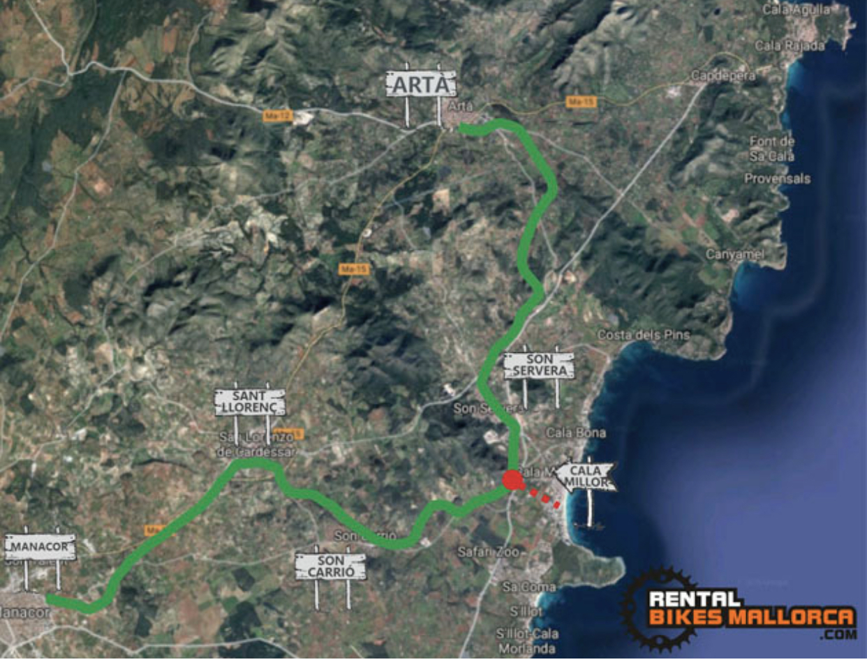 Alquiler de bicicletas Mallorca. Mapa Vía Verde Manacor-Artà.IMG